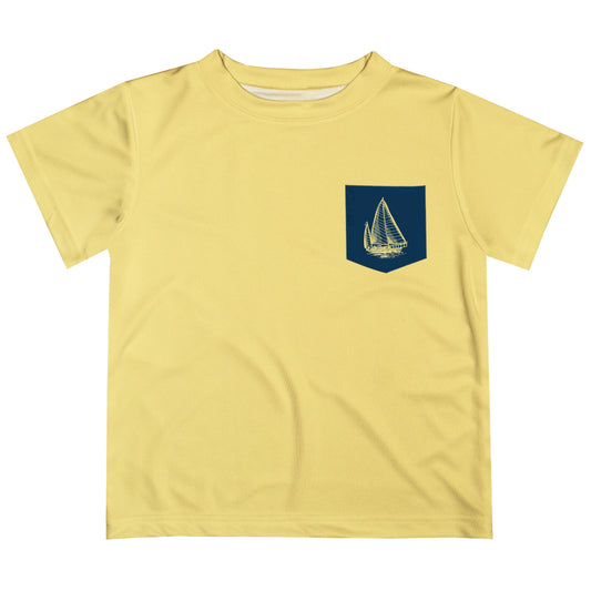 Sailboat Yellow Short Sleeve Tee Shirt With Pocket