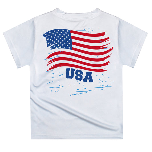 USA Flag White Short Sleeve Tee Shirt with Pocket