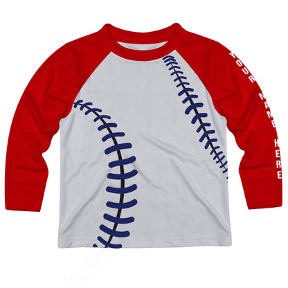 Baseball Name White and Red Raglan Long Sleeve Tee Shirt - Wimziy&Co.