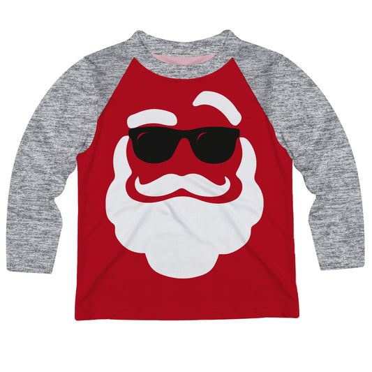 Santa Face Red and Gray Raglan Long Sleeve Tee Shirt