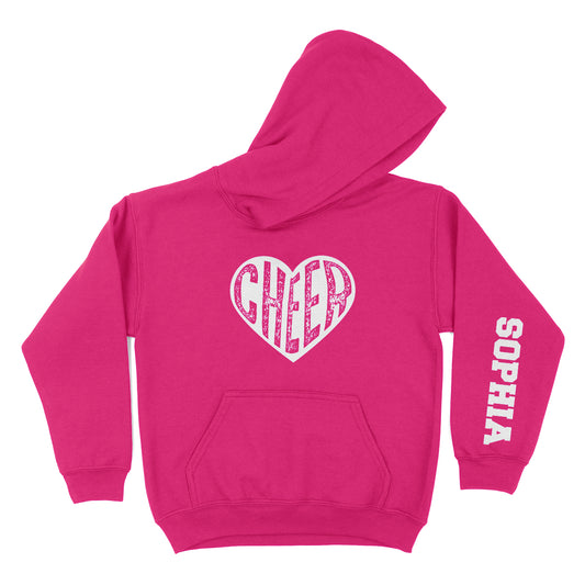 Cheer Heart Personalized Name Pink Fleece Long Sleeve Hoodie