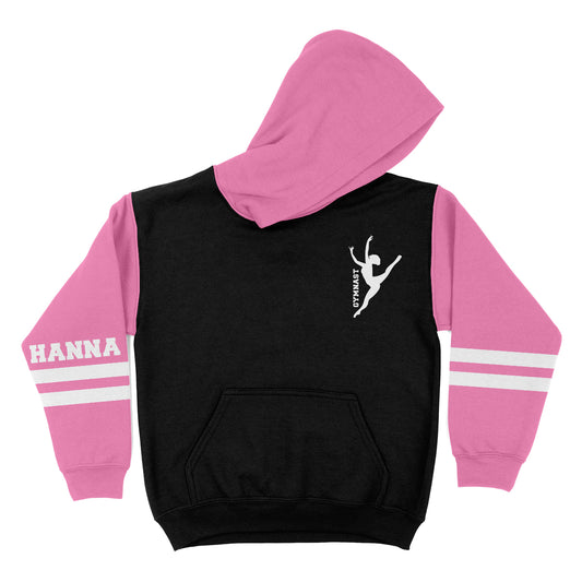 Gymnast Personalized Name Black and Pink Long Sleeve Fleece Hoodie