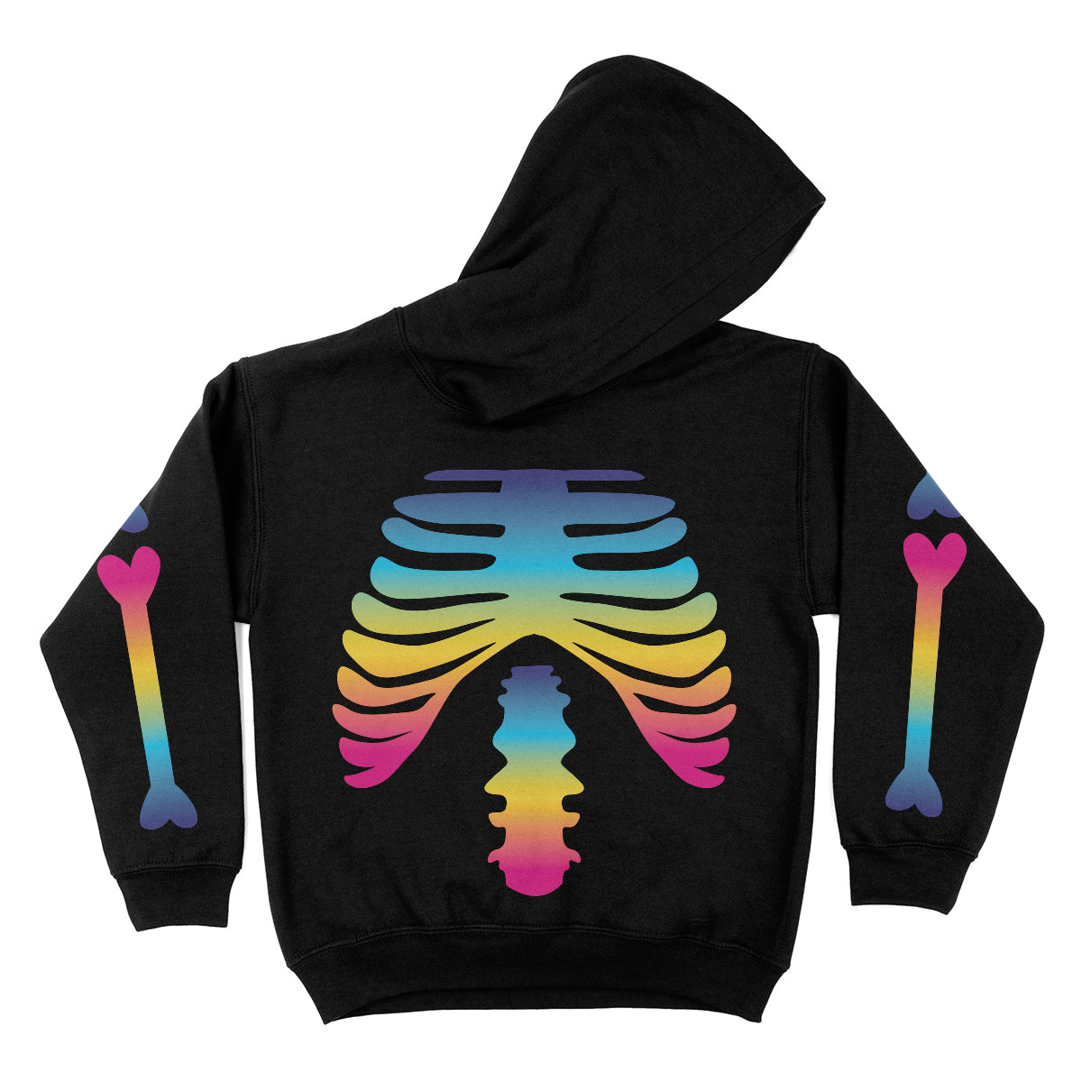 Skeleton Rainbow and Black Fleece Long Sleeve Hoodie