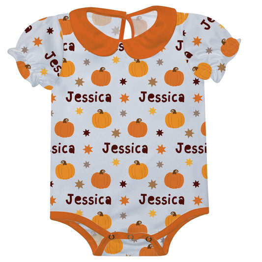 Girls white and orange pumpkins onesie with name - Wimziy&Co.