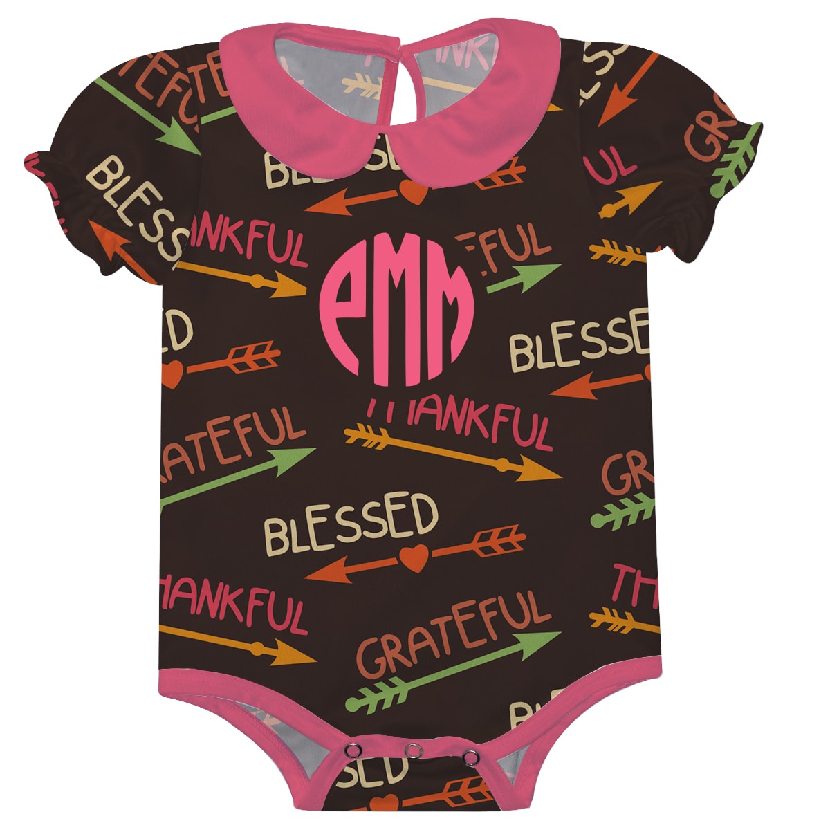 Girls brown and pink thanksgiving onesie with monogram - Wimziy&Co.