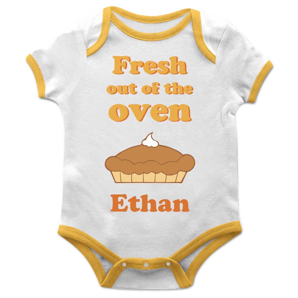 Boys white and yellow pumpkin pie onesie with name - Wimziy&Co.