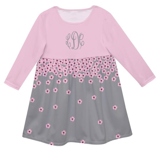 Girls pink and gray flowers dress with monogram - Wimziy&Co.