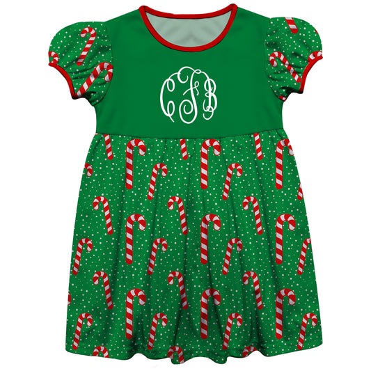 Girls green and red candy canes dress with monogram - Wimziy&Co.