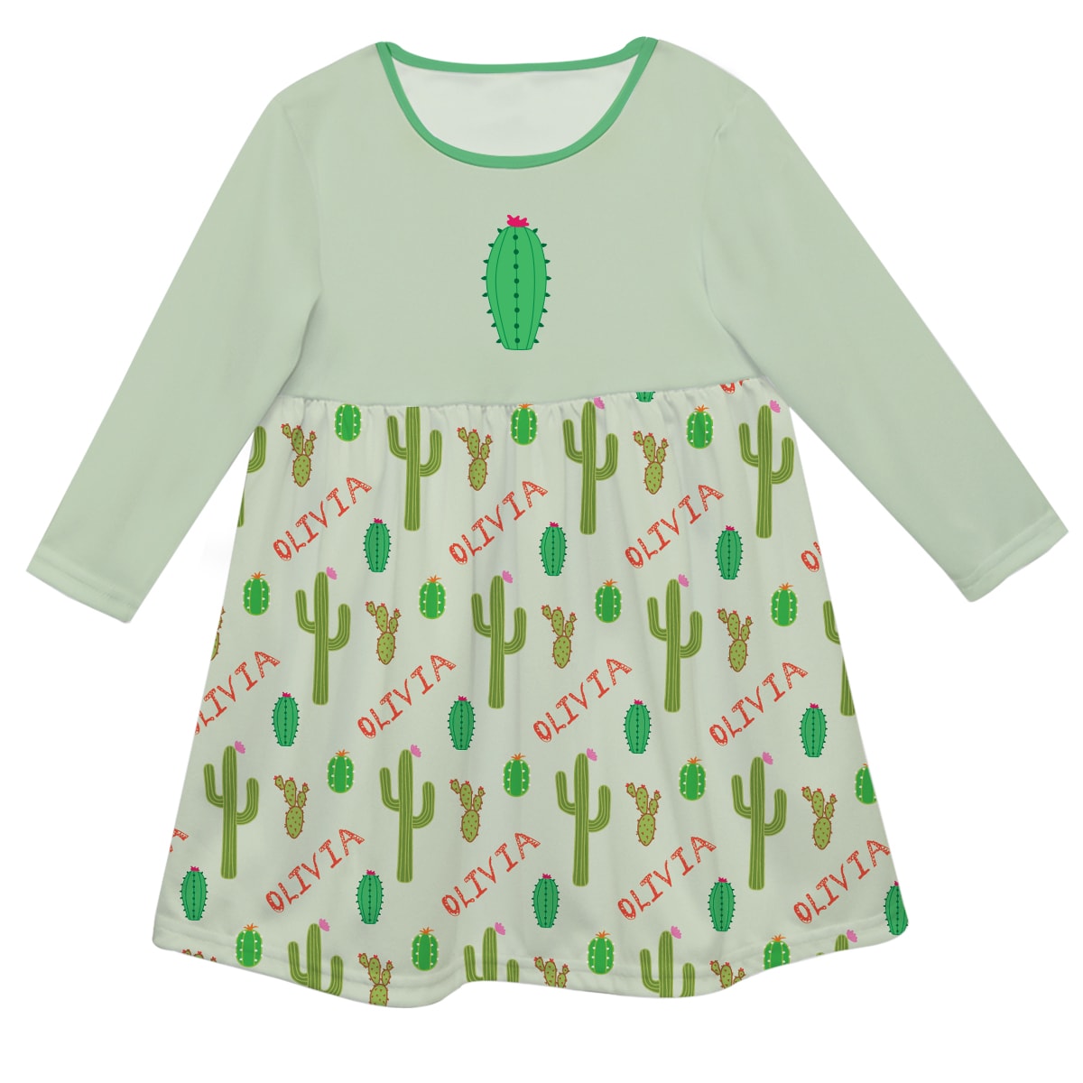 Girls green cactus dress with name - Wimziy&Co.