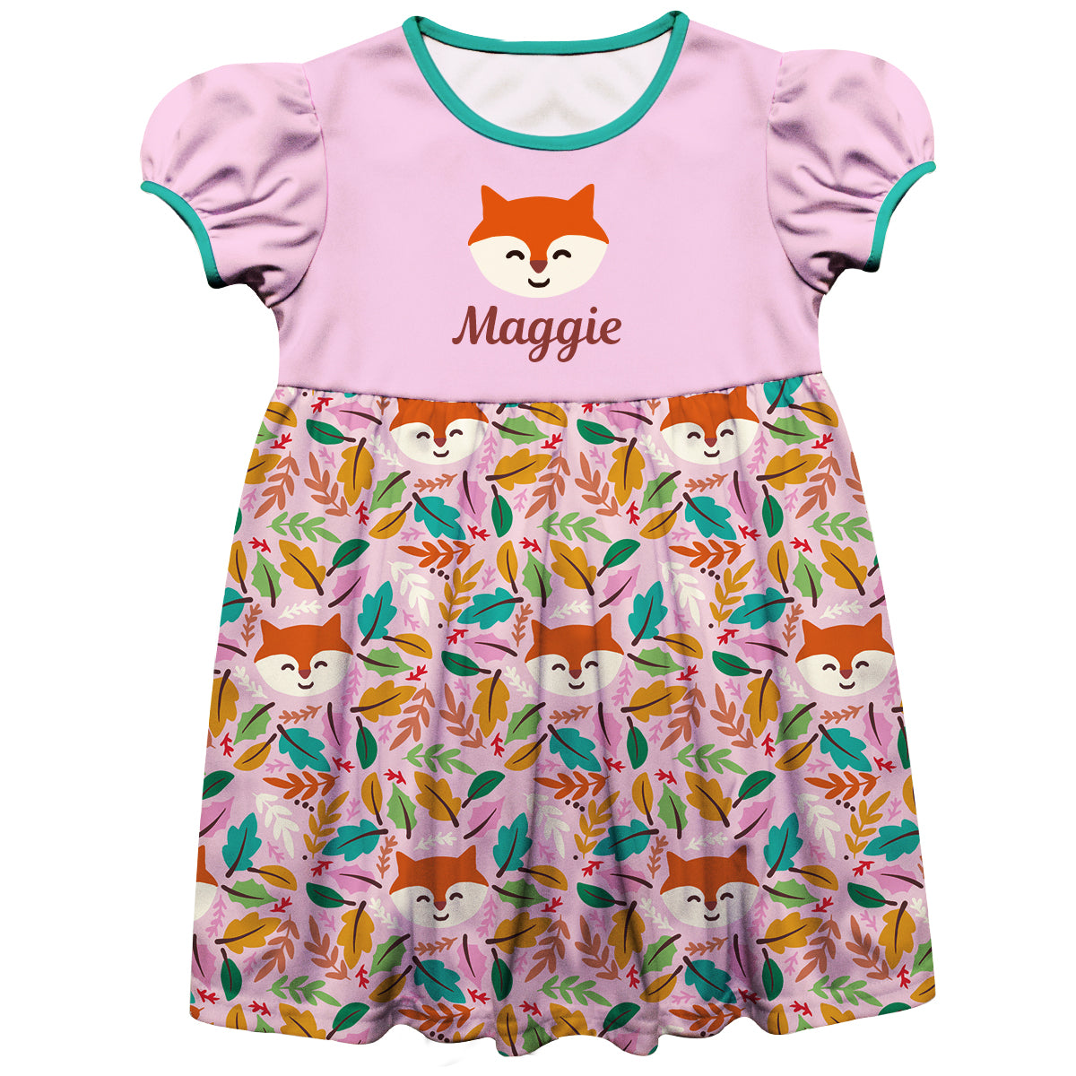 Girls pink and aqua foxy dress with name - Wimziy&Co.
