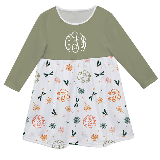 Girls white and green flowers dress with monogram - Wimziy&Co.
