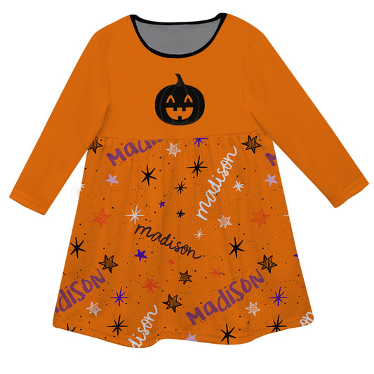 Girls orange jack o lantern dress with name - Wimziy&Co.