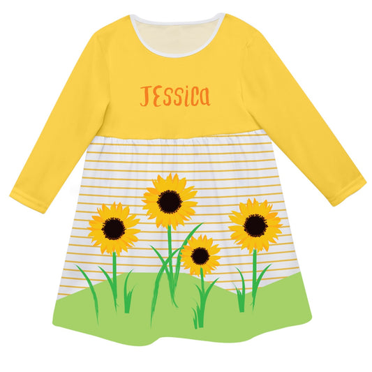 Girls yellow and white sunflowers dress with name - Wimziy&Co.