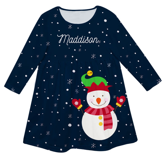 Girls blue snowman dress with name - Wimziy&Co.