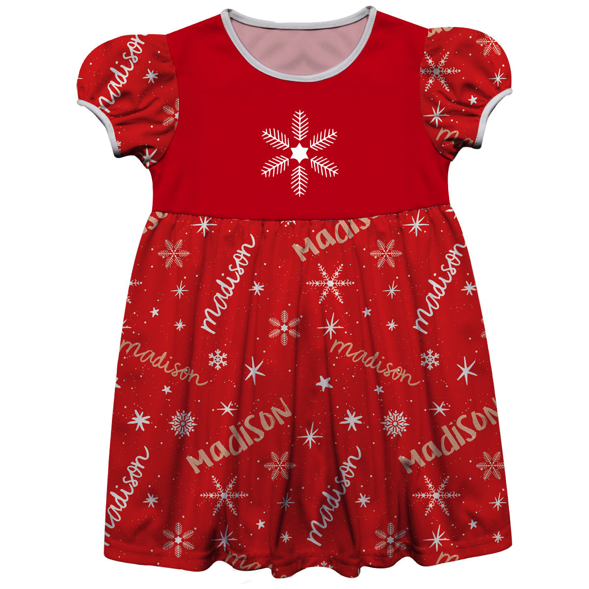 Girls red and white snowflakes dress with name - Wimziy&Co.