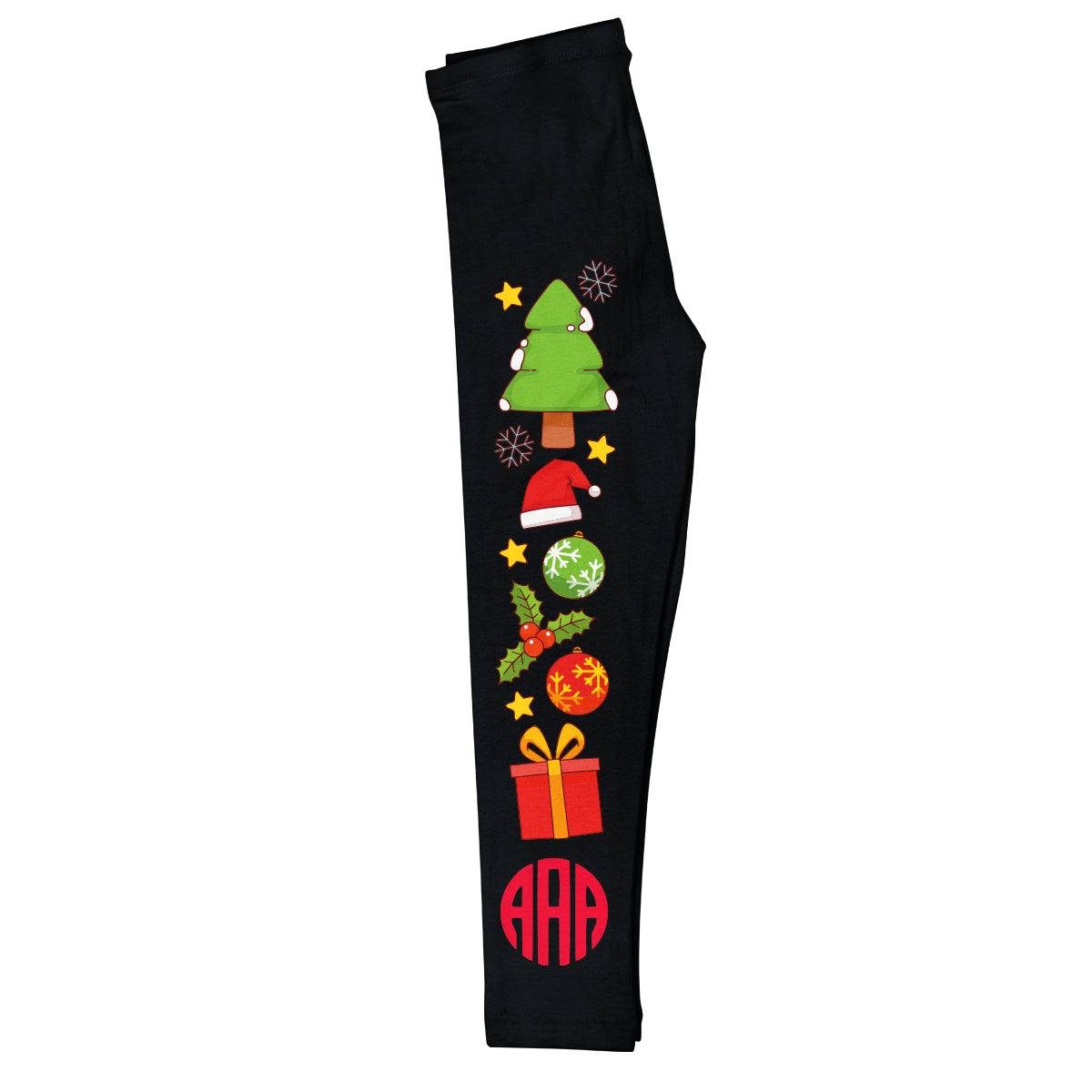 Girls black christmas elements leggings with monogram - Wimziy&Co.