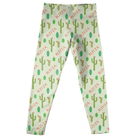 Girls green cactus leggings with name - Wimziy&Co.