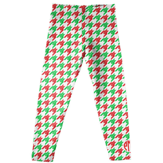 Girls green and red houndstooth leggings with monogram - Wimziy&Co.