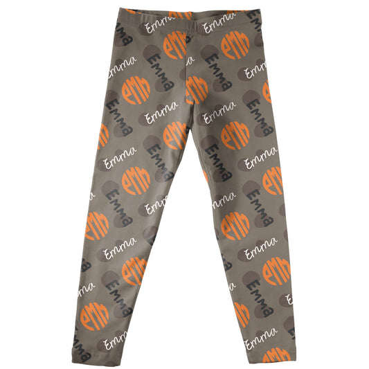 Girls brown and gray leggings with monogram - Wimziy&Co.