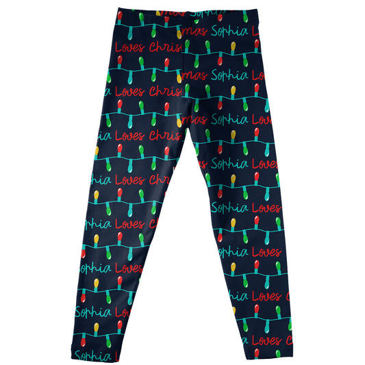 Girls blue and multicolor lights leggings with name - Wimziy&Co.