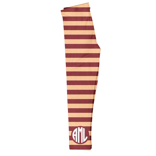 Girls brown and peach striped leggings with monogram - Wimziy&Co.