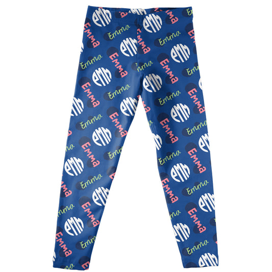 Girls blue leggings with name and monogram - Wimziy&Co.
