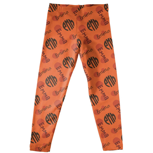 Girls orange and brown leggings with name and monogram - Wimziy&Co.