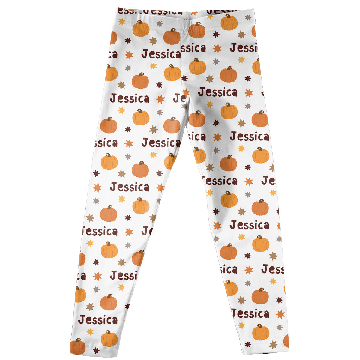Girls white and orange pumpkins leggings with name - Wimziy&Co.