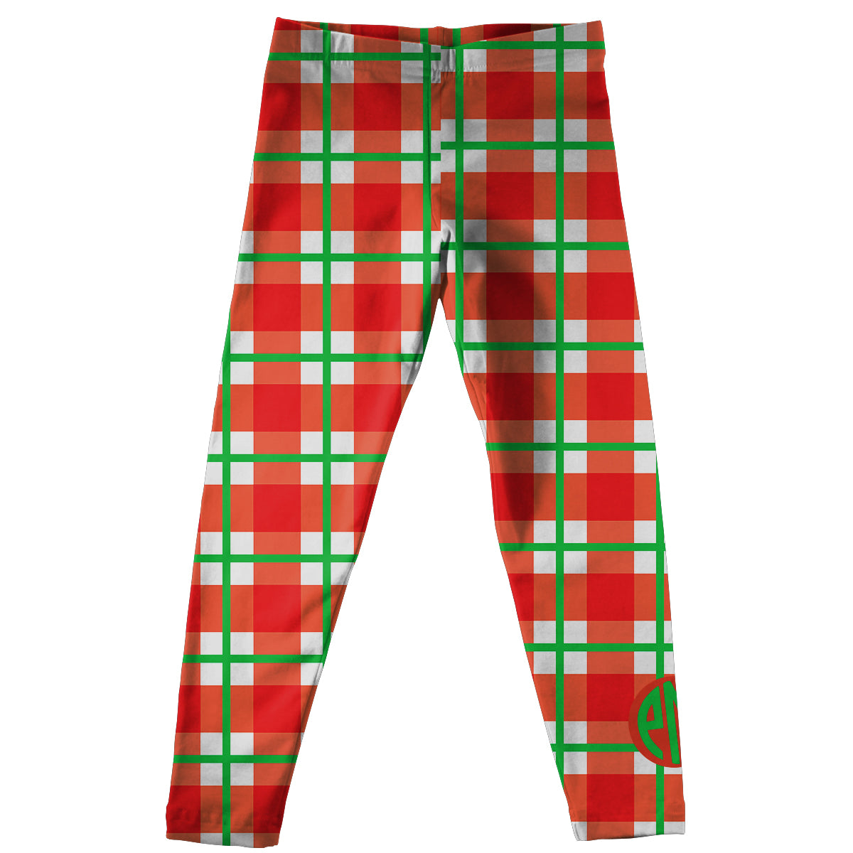 Girls red and green plaid leggings with monogram - Wimziy&Co.
