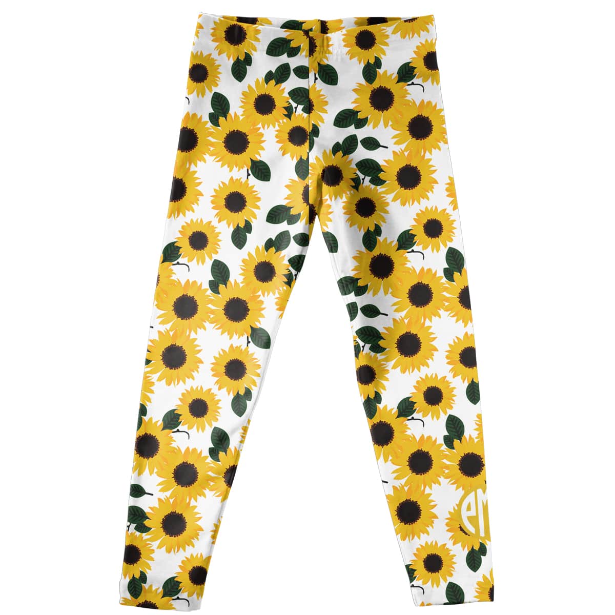 Girls yellow and white sunflowers leggings with monogram - Wimziy&Co.