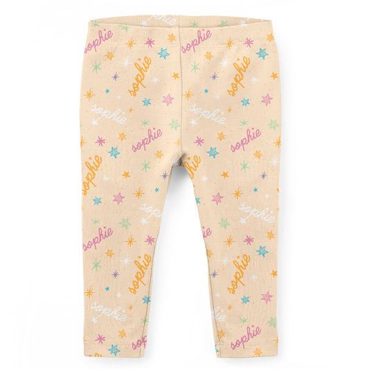 Girls ivory stars leggings with name - Wimziy&Co.