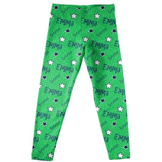 Girls green and multic stars leggings with name - Wimziy&Co.