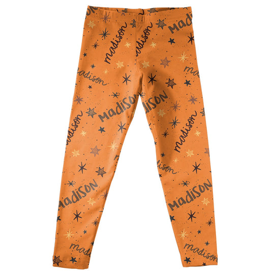 Girls orange and black stars leggings with name - Wimziy&Co.