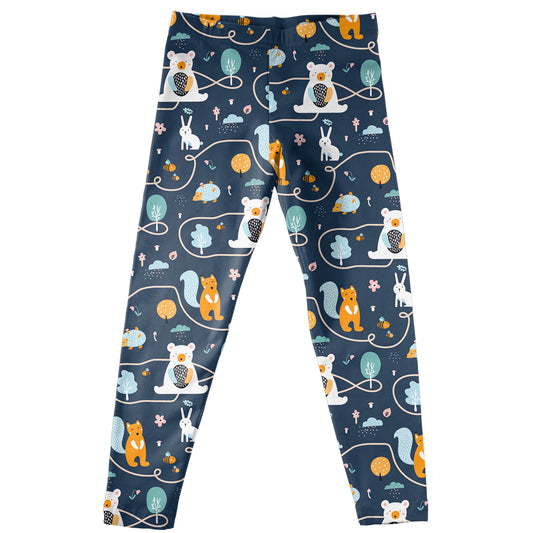 Girls navy and white woodland creatures leggings - Wimziy&Co.