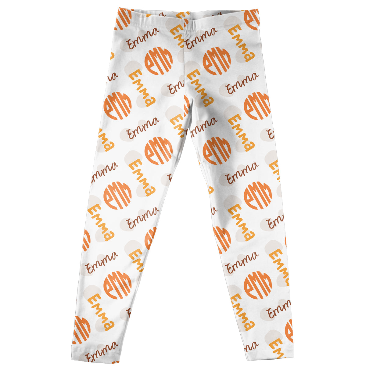 Girls white and orange leggings with name and monogram - Wimziy&Co.