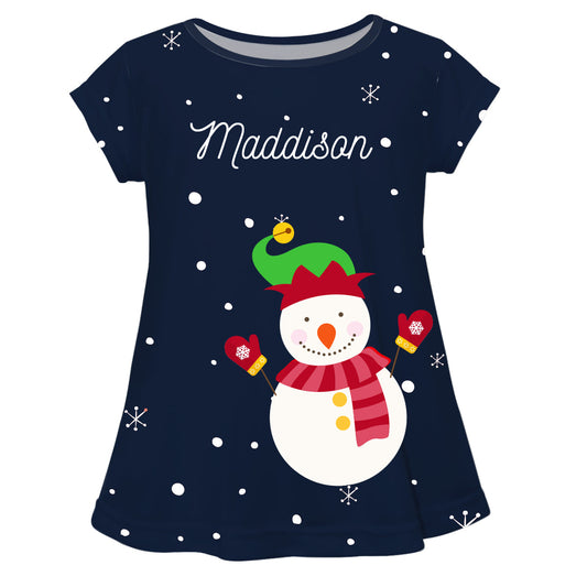 Girls navy snowman blouse with name - Wimziy&Co.