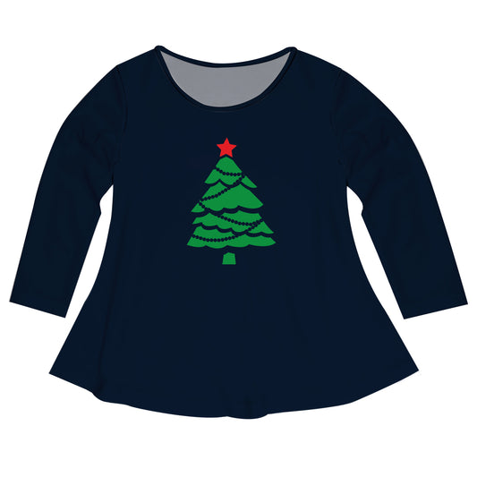 Girls navy and green christmas tree blouse - Wimziy&Co.