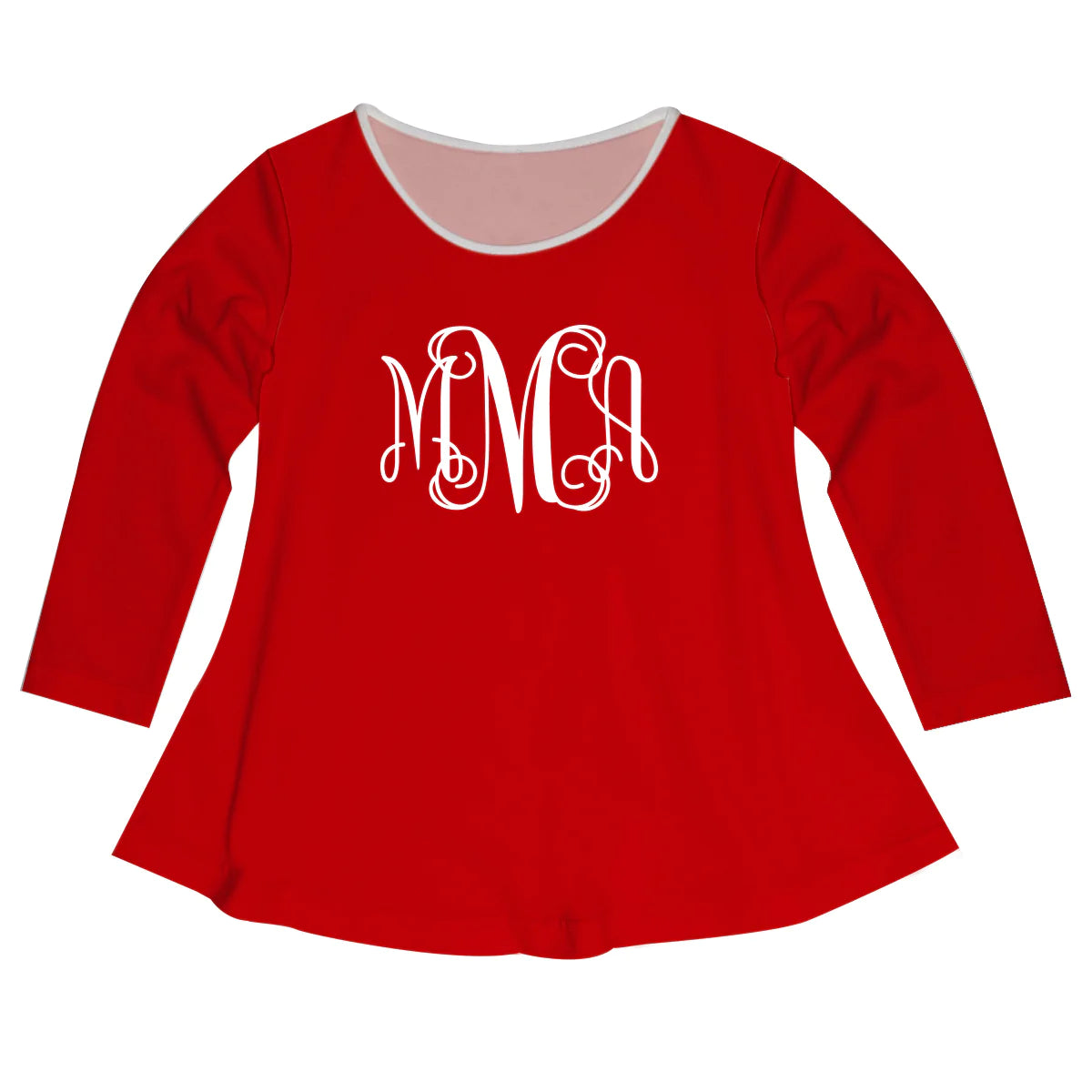 Girls red solid blouse with monogram - Wimziy&Co.