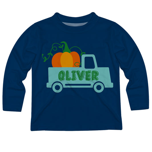 Boys navy pumpkin and truck tee shirt with name - Wimziy&Co.