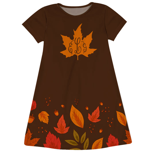 Girls Brown and orange leaves dress with monogram - Wimziy&Co.