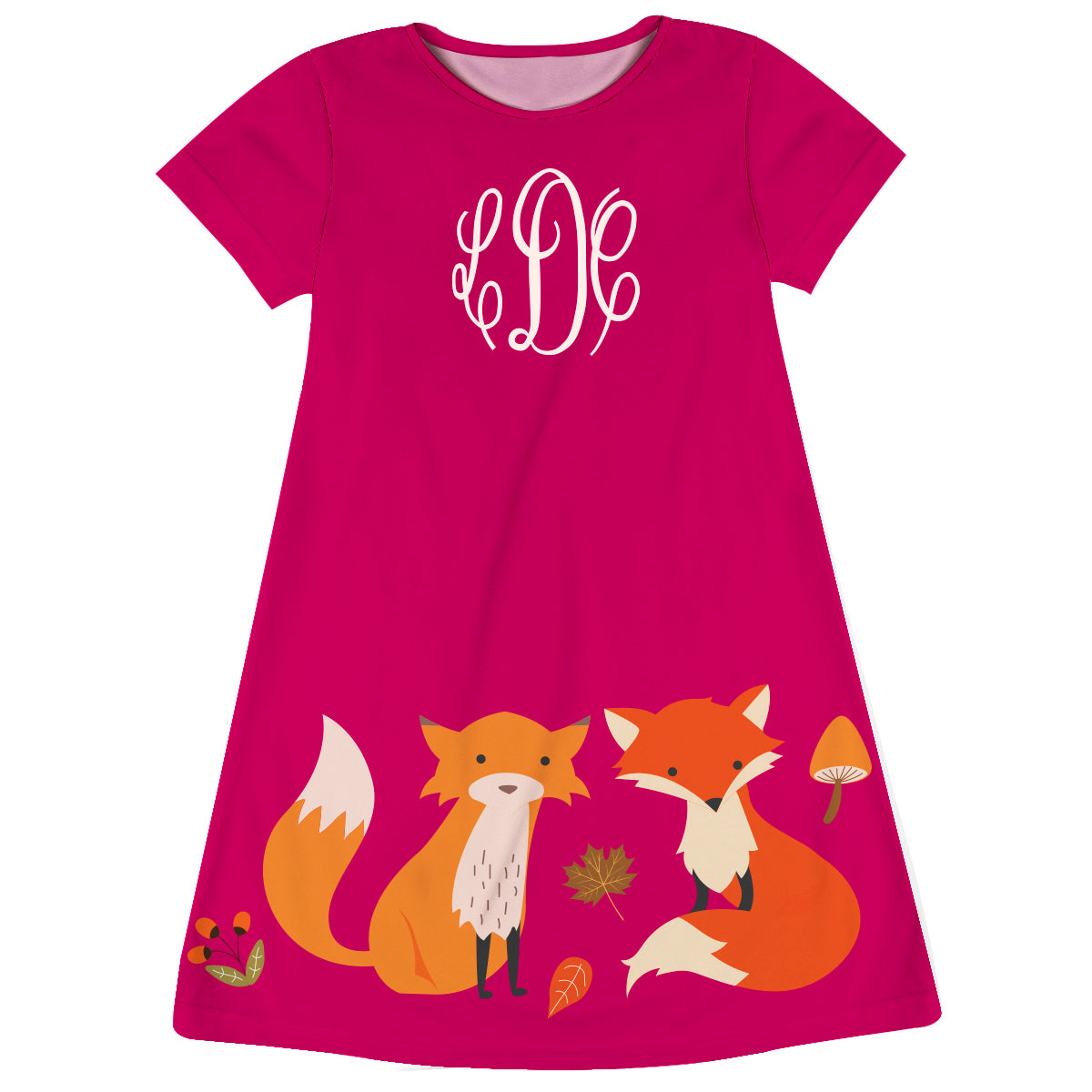 Girls pink foxy dress with monogram - Wimziy&Co.
