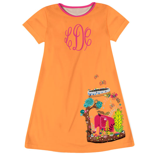 Girls orange nature dress with monogram - Wimziy&Co.