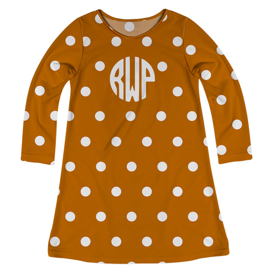Girls brown and white polka dots dress with monogram - Wimziy&Co.