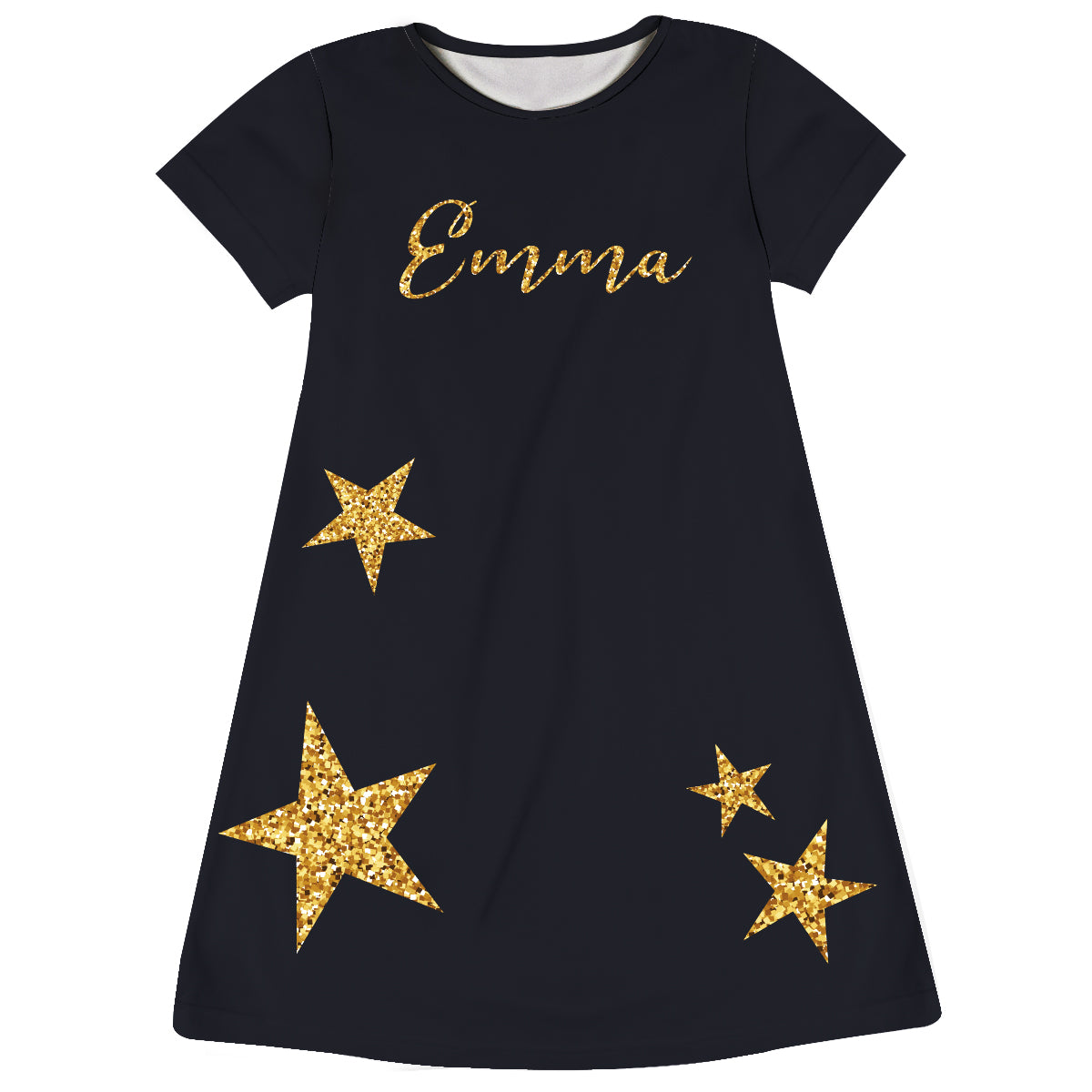 Girls black and yellow stars dress with name - Wimziy&Co.