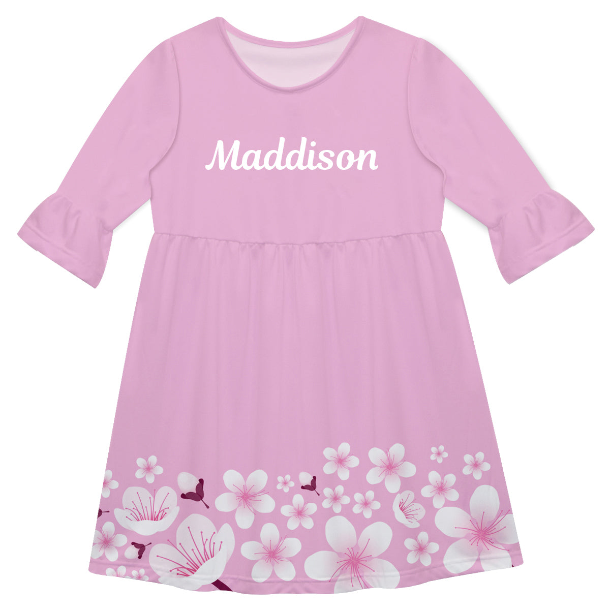Girls pink and white flowers dress with name - Wimziy&Co.