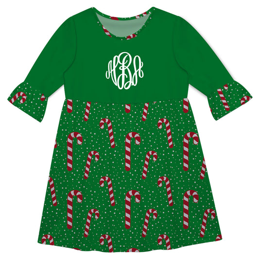 Girls green candy canes dress with monogram - Wimziy&Co.