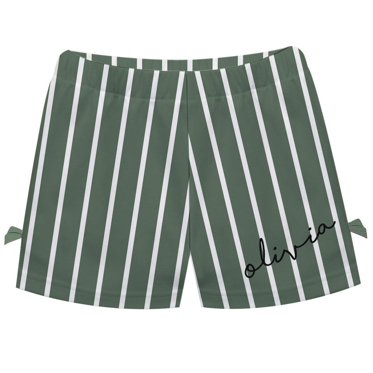 Girls green and white striped short with name - Wimziy&Co.