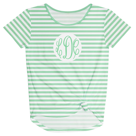 Girls green and white striped blouse with monogram - Wimziy&Co.