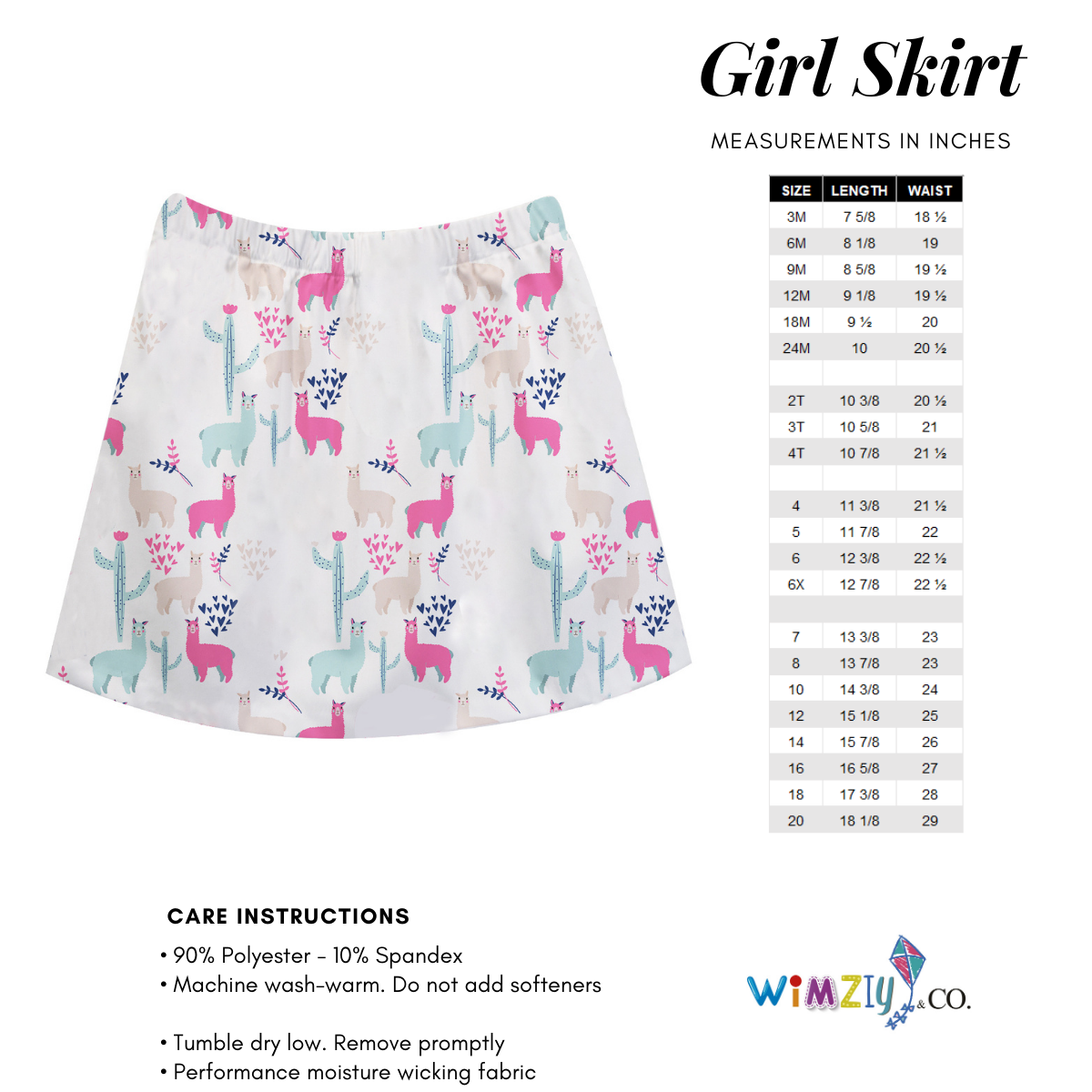 Pink and white llama girls skirt with name - Wimziy&Co.