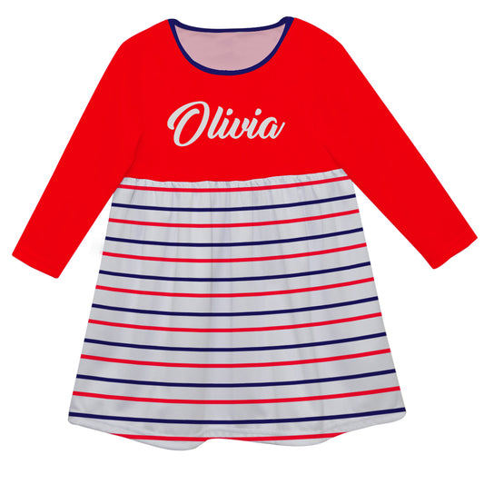 Name White Red And Blue Long Sleeve Epic Dress - Wimziy&Co.
